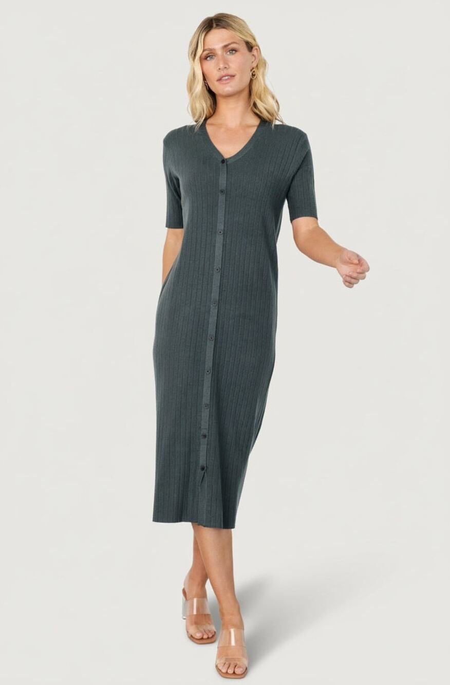 NWT Baltic Born Alicia Ribbed Button-Down Midi Dress Dusty Jade Size L